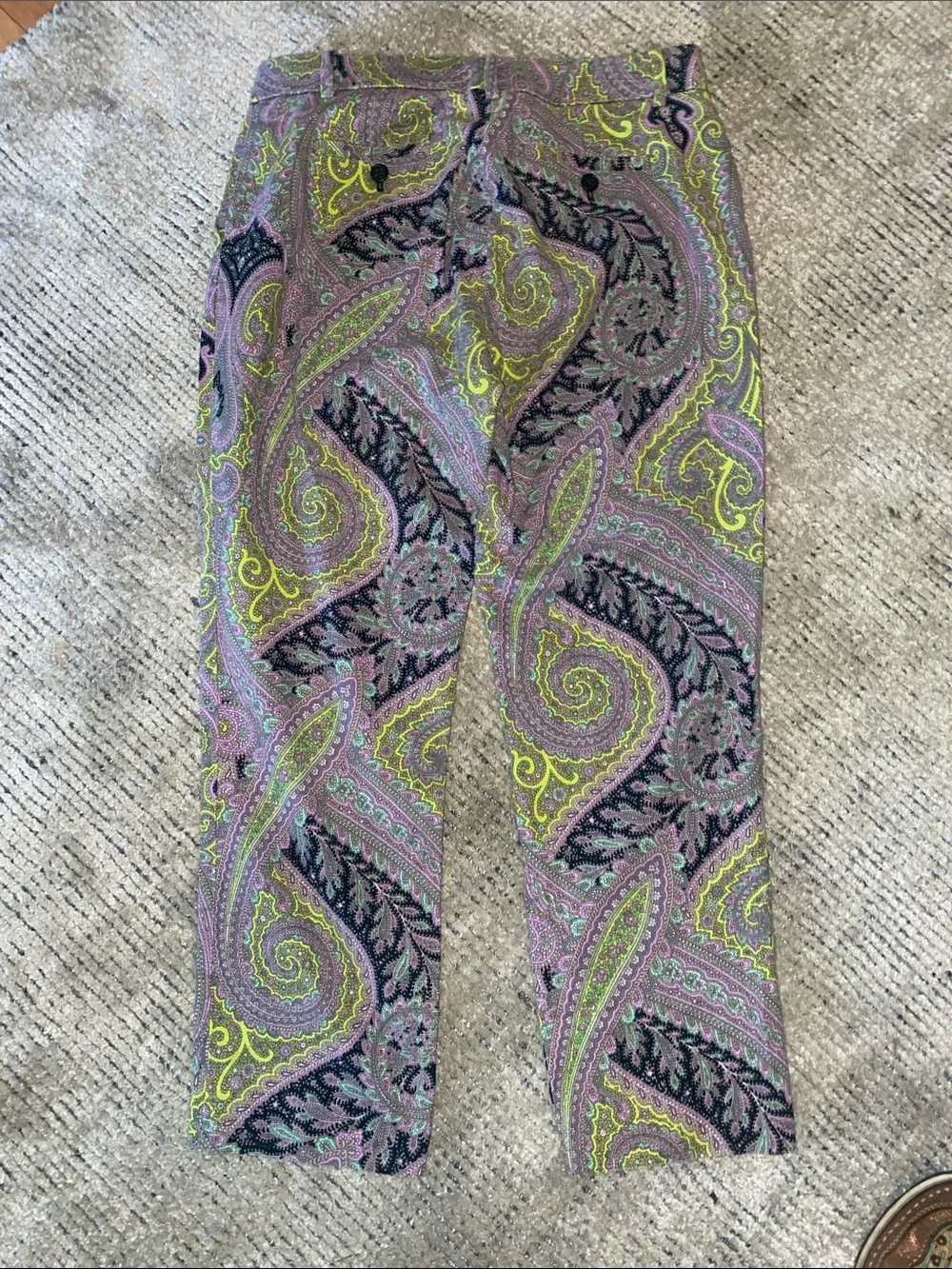 J. Crew Paisley Dress with Purple and Lime Green Pattern